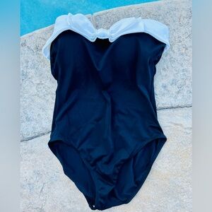 Vintage 1990s Y2K Black & White Retro Bow Swimsuit Newport News Sz 10 Cruise